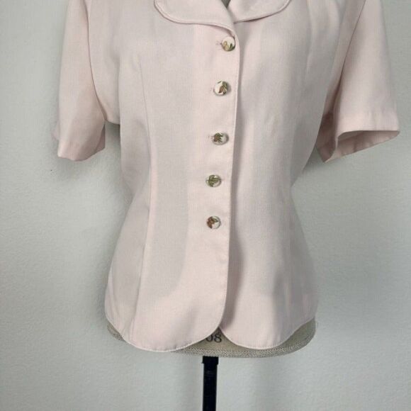 Vintage Anna 80s Light Pink Floral Collar Short Sleeve Blouse Women’s Medium - Picture 11 of 12